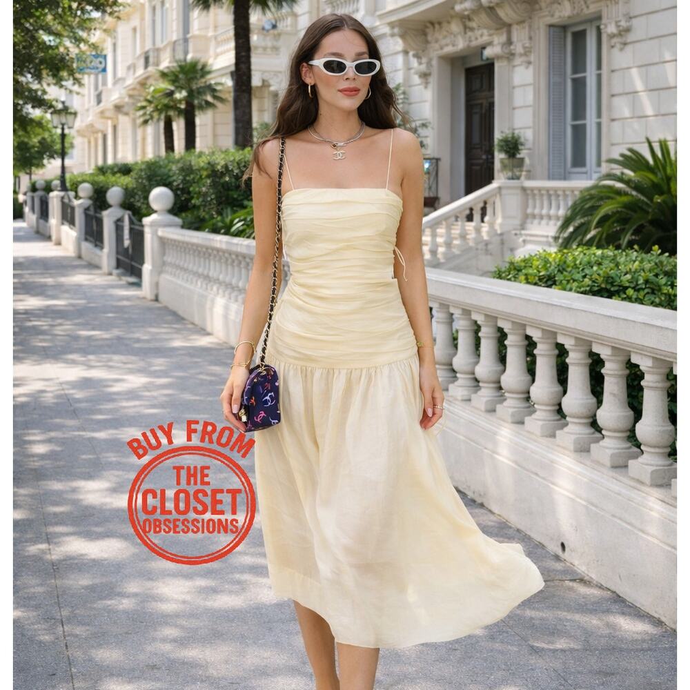 ZARA Blogger Fave Ruched Taupe Midi Dress NWT 🤎